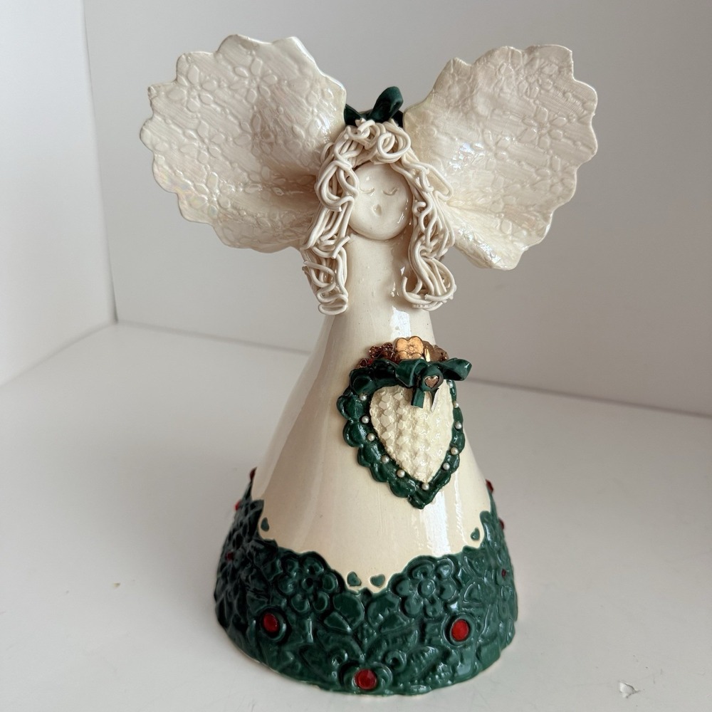 Vintage Handmade Clay Angel Figurine Christmas 1990 Signed 7.5 In